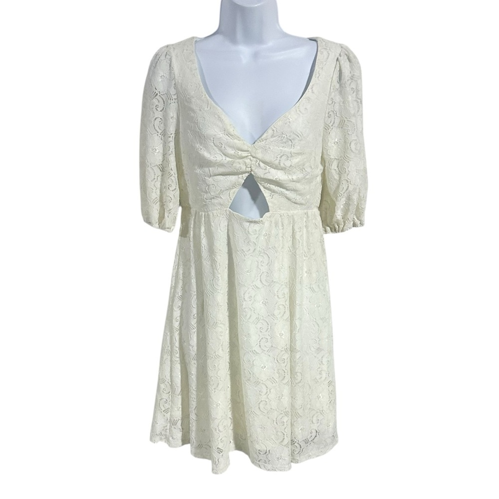 NSR Ivory Lace Keyhole Cut Out Sweetheart A-Line Mini Dress Size Small NWOT